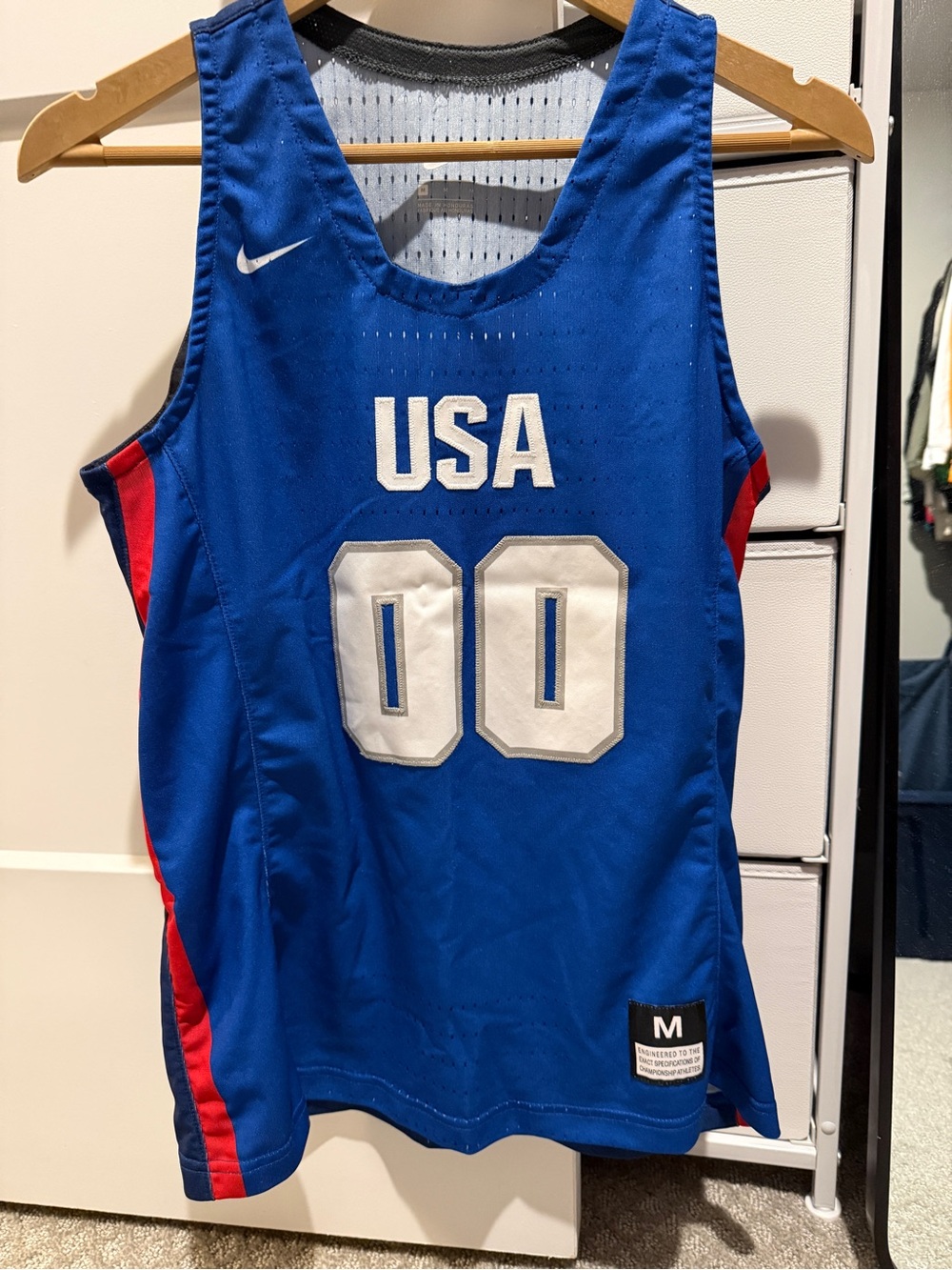 Nike Blue USA Basketball Jersey with White Numbers and Red Accents